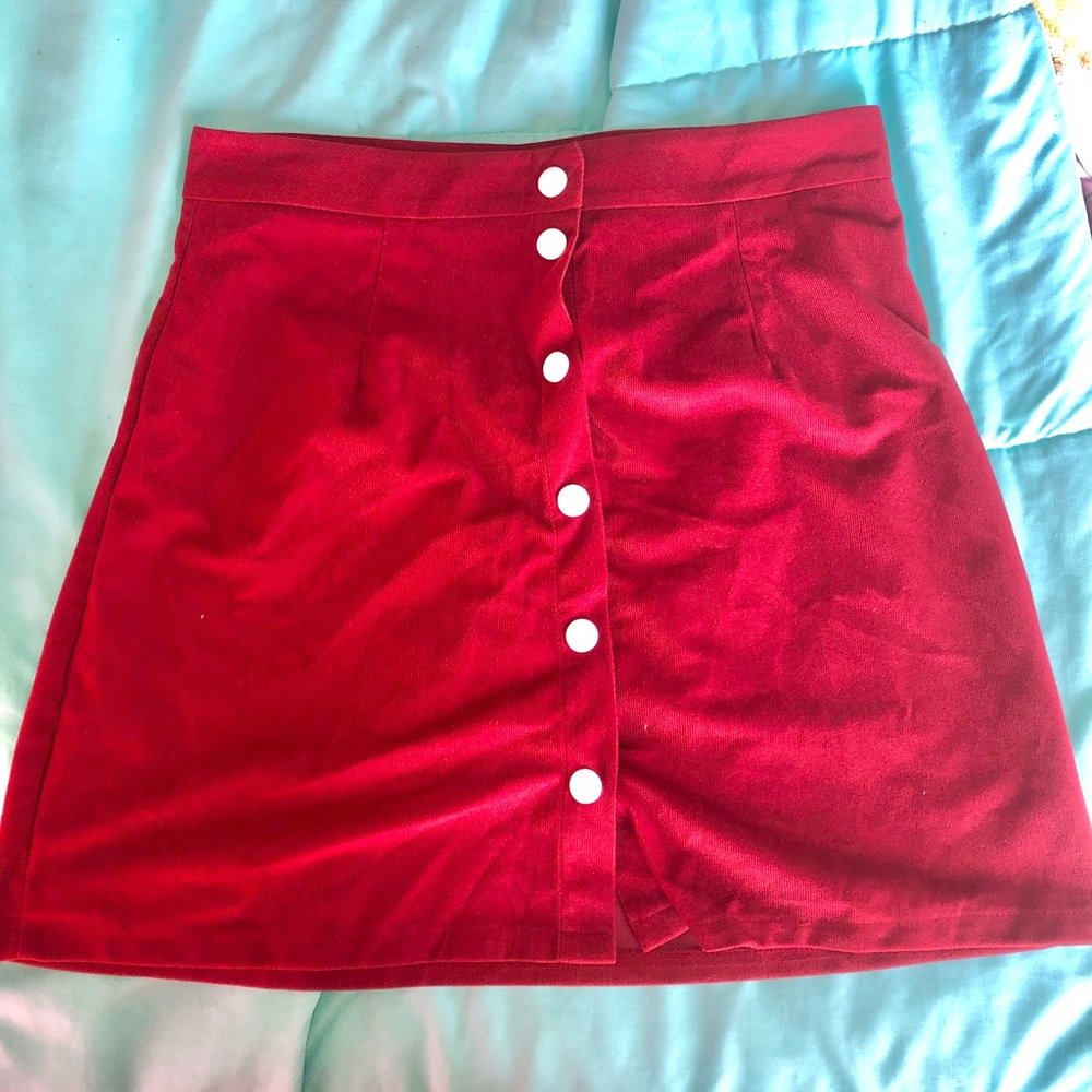 Red Button Down Corduroy Skirt